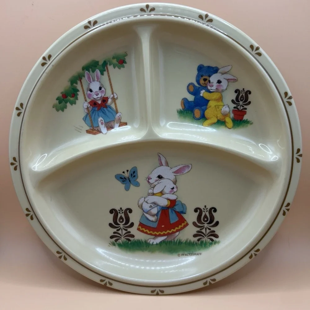 Pfaltzgraff Selandia Vintage 90's Divided Plate Bunny Rabbits Kids Toddler